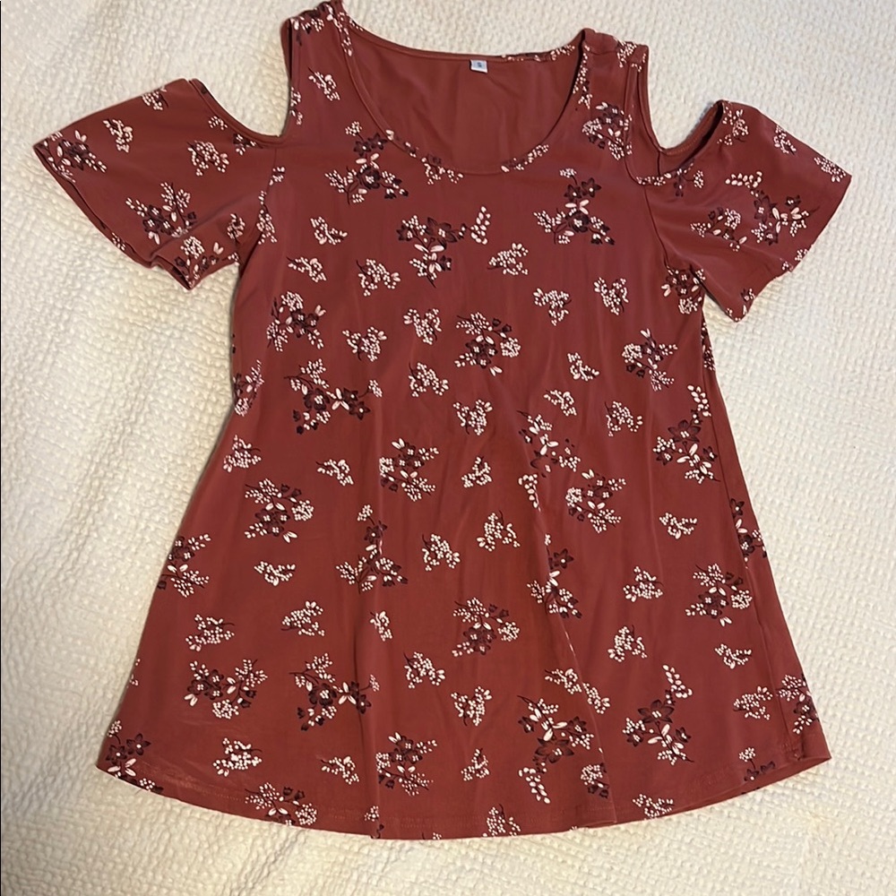 Floral Cold Shoulder Top - Rust